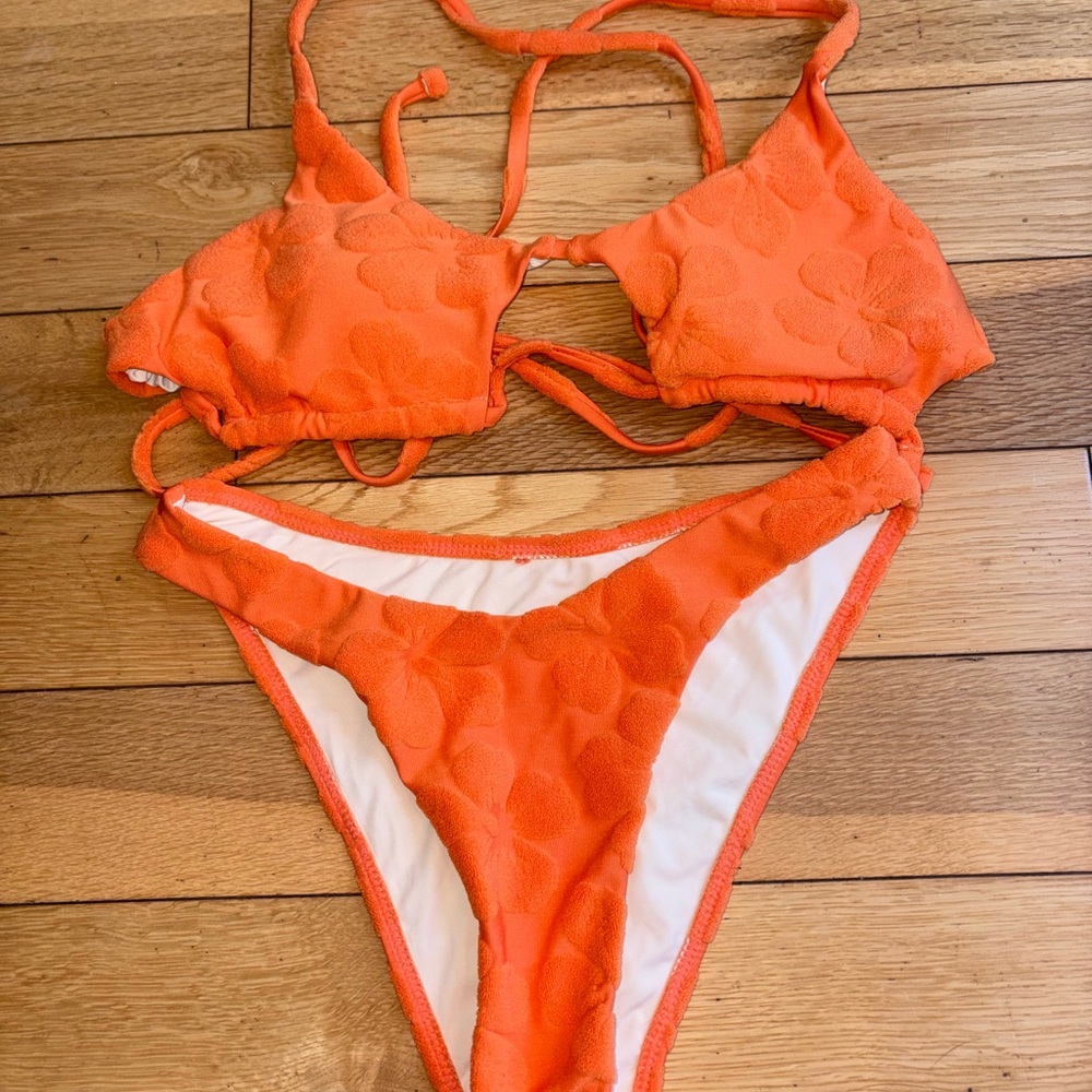Orange Textured Two-Piece Bikini